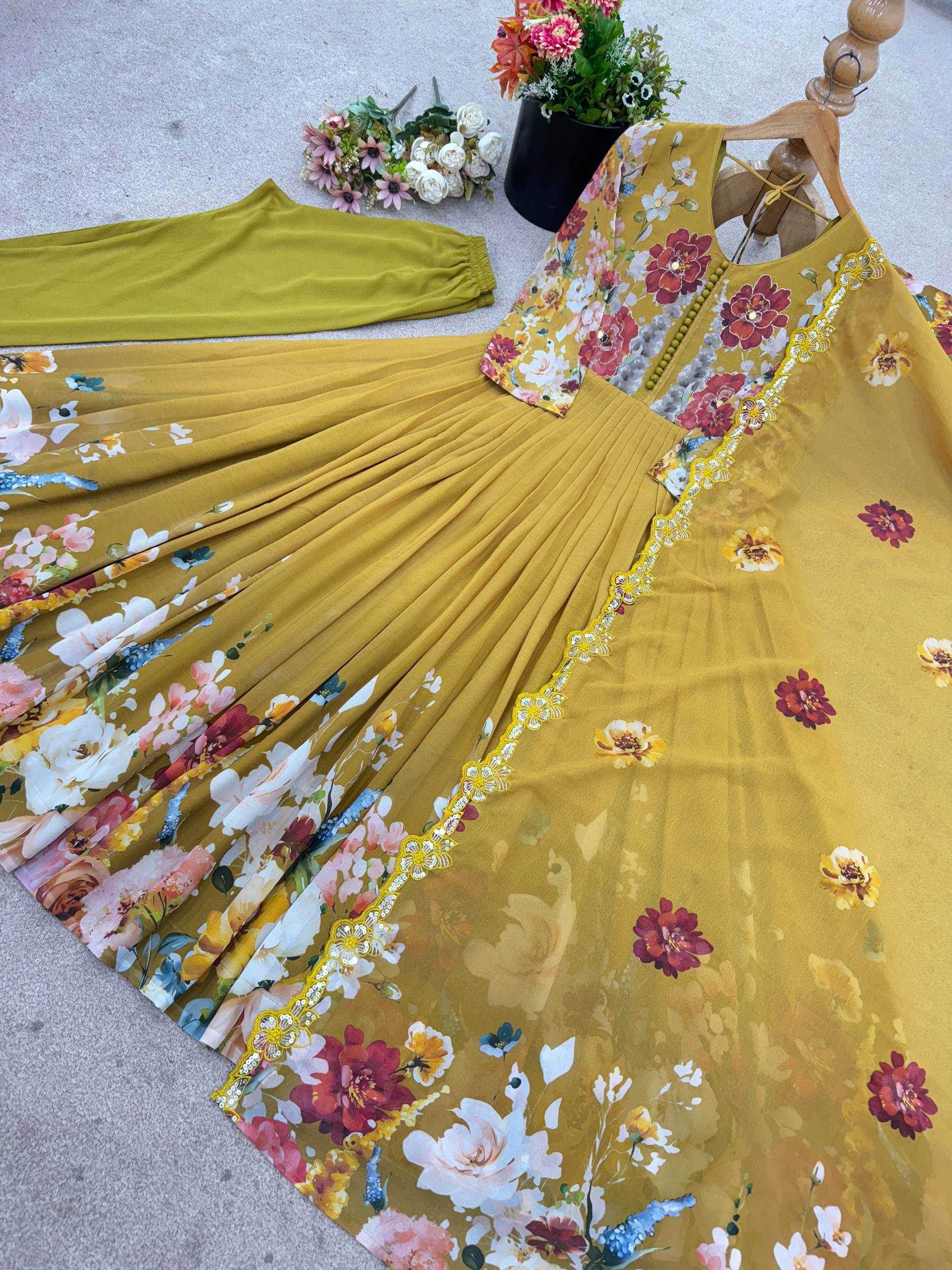 Faux Georgette Embroidery Sequin Gown - MYLUXURY LANE ENTERPRISE